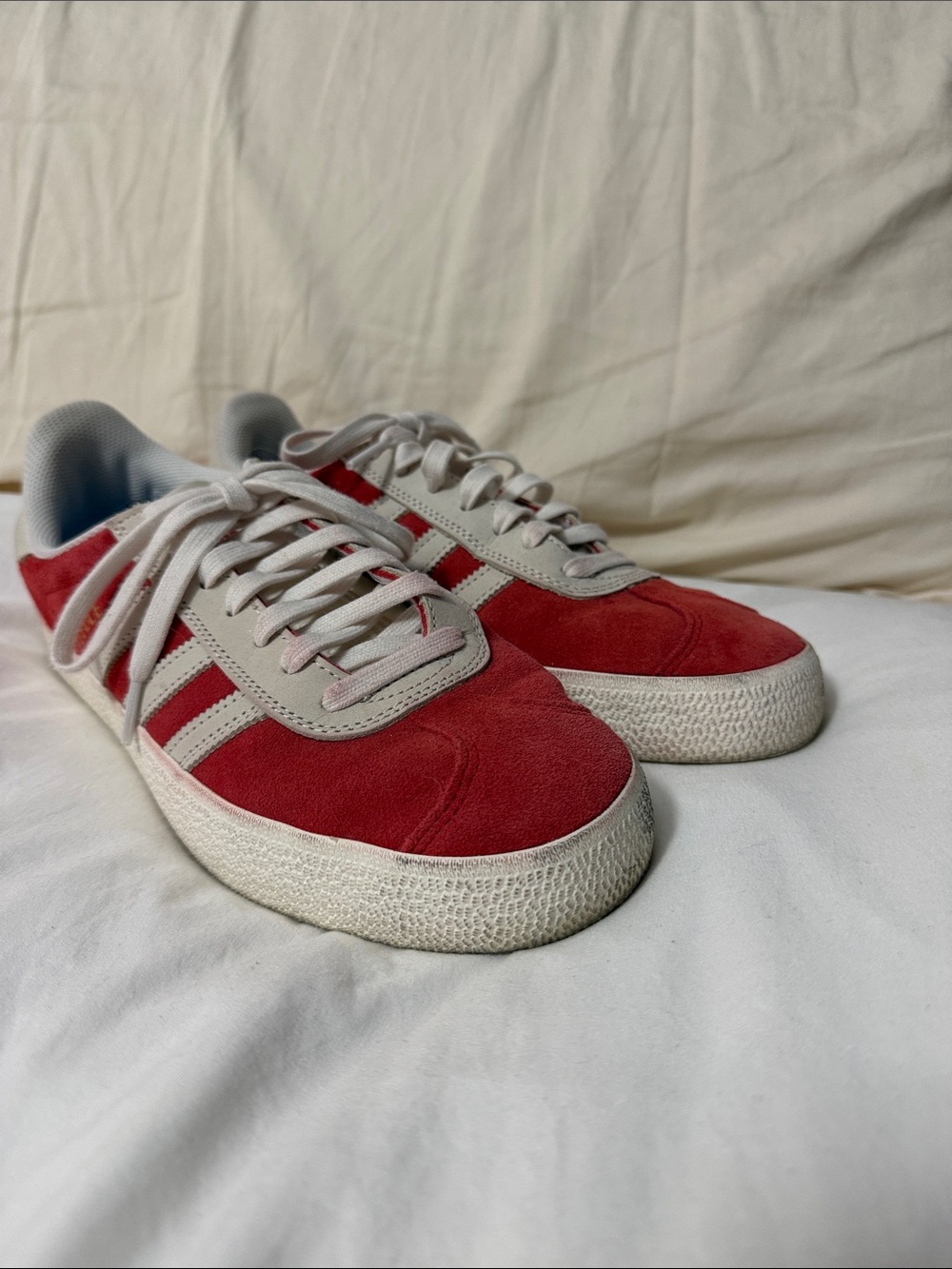adidas Red Suede Low-Top Sneakers with Light Gray Stripes